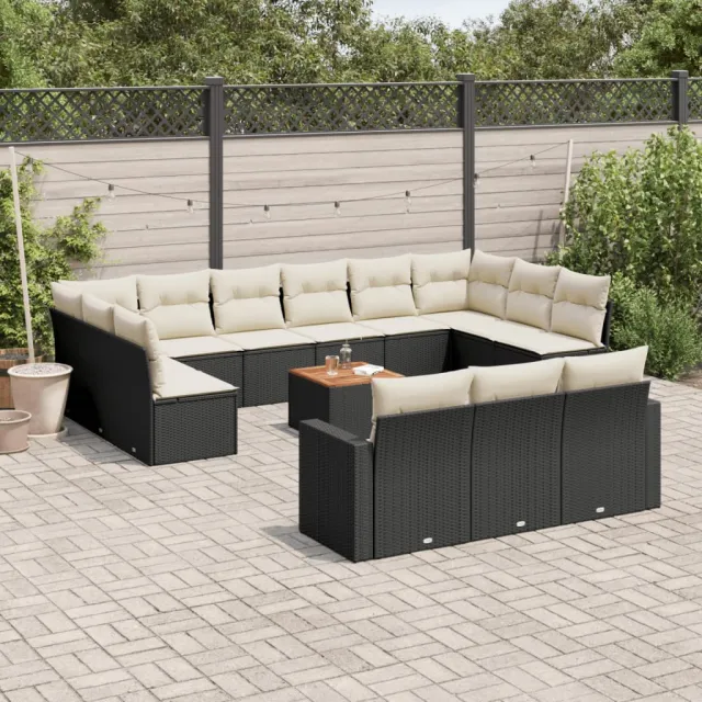 vidaXL 14-delige Loungeset met kussens poly rattan zwart, foto 2