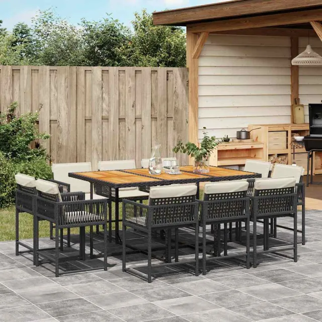 vidaXL 11-delige Tuinset met kussens poly rattan zwart, foto 2