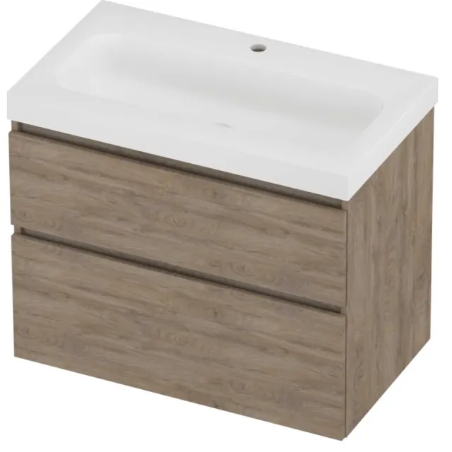 Proline Haga Badmeubelset Polystone Mezza 1 Kraangat Asymmetrisch 80x46x66 cm Mat White Raw Oak Eiken