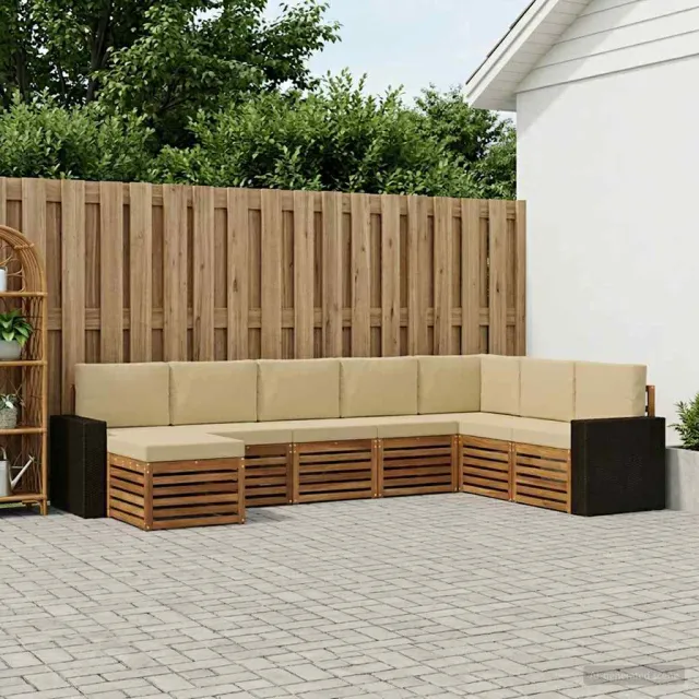 vidaXL Buiten bankenset 8 st 8-zits Natuurlijk en Beige