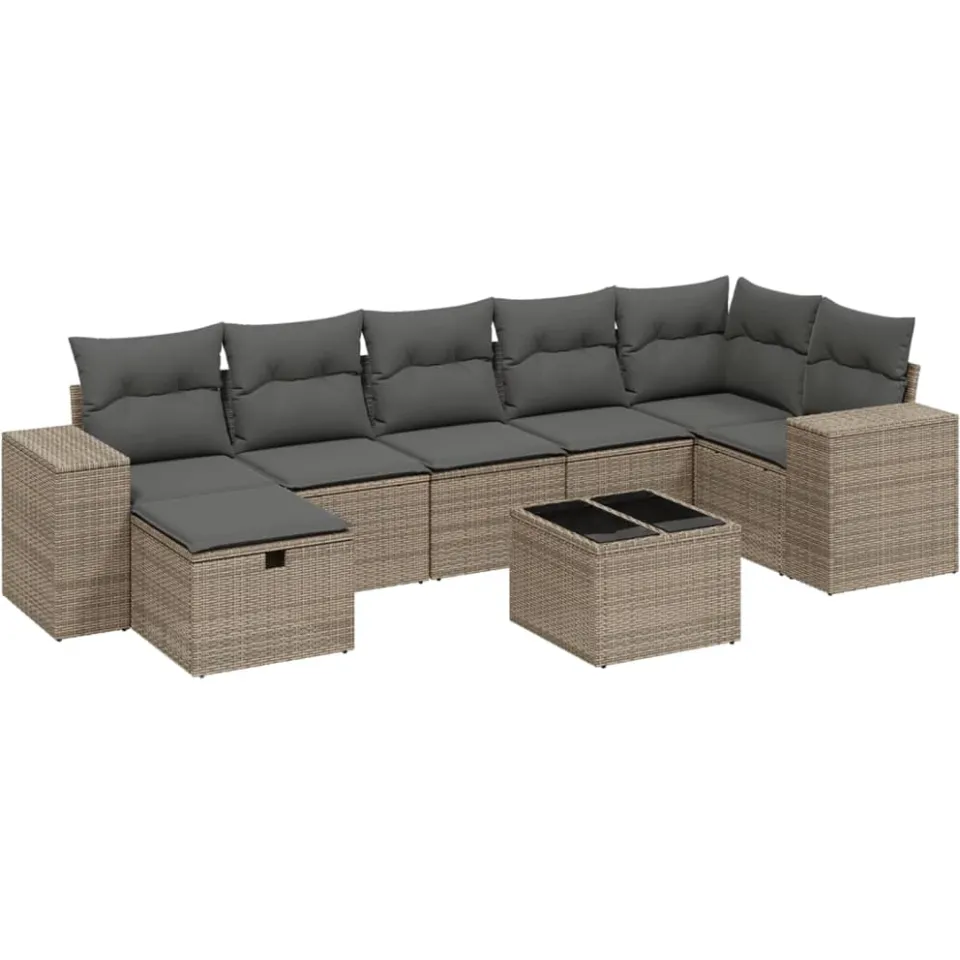 vidaXL 8-delige Loungeset met kussens poly rattan grijs