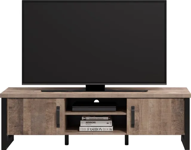 A-Meubel Eerbeek TV Meubel - 166 x 45 x 50 cm - TV Meubel hout look - 2 deuren, open vak met legplank Tobacco-brown oak