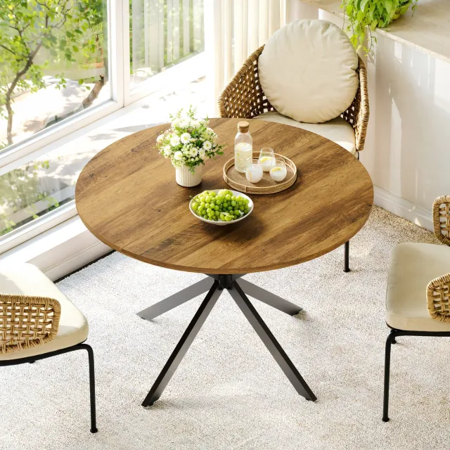WUVRIE Ronde eettafel Ø 120 cm - Stalen X-poot met verstelbare voeten - Bruin/zwart