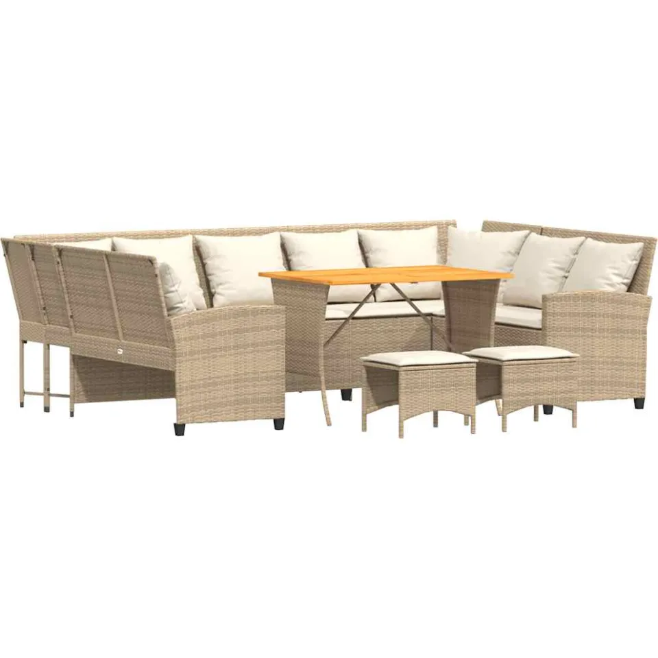 vidaXL 4-delige Loungeset met kussens poly rattan beige