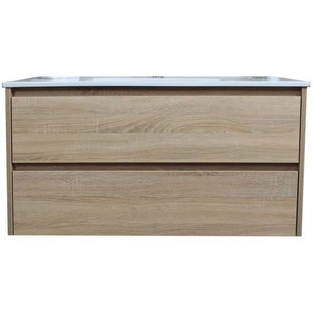 Boss & Wessing Badkamermeubel BWS Pepper Wastafel Porselein Met Kraangat 100x55x46 cm Eiken