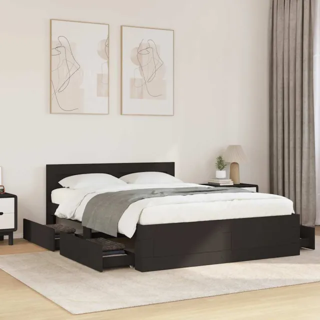 vidaXL Bedframe met hoofdeinde zonder matras 140x200 cm zwart
