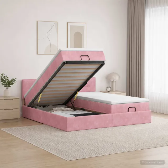 vidaXL Ottoman bed met matras met hoofdeinde 2 st Roze Fluweel