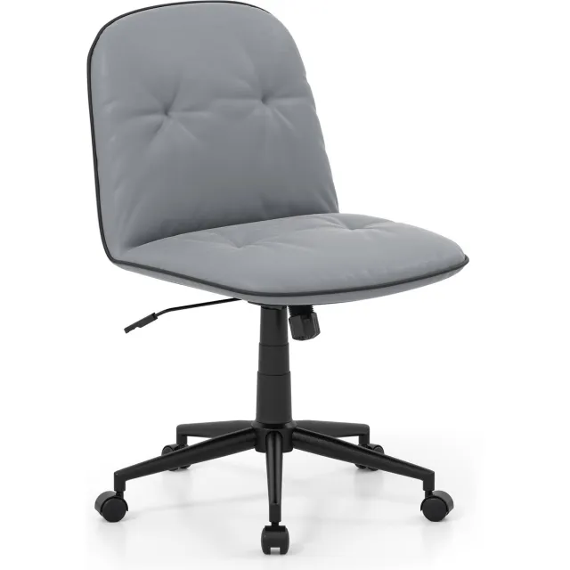 Costway Bureaustoel, armloze bureaustoel, draaistoel met wieltjes, wipfunctie en kunstlederen bekleding, computerstoel, make-up tafelstoel, in hoogte verstelbaar, voor thuiswerk, slaapkamer (Grijs)