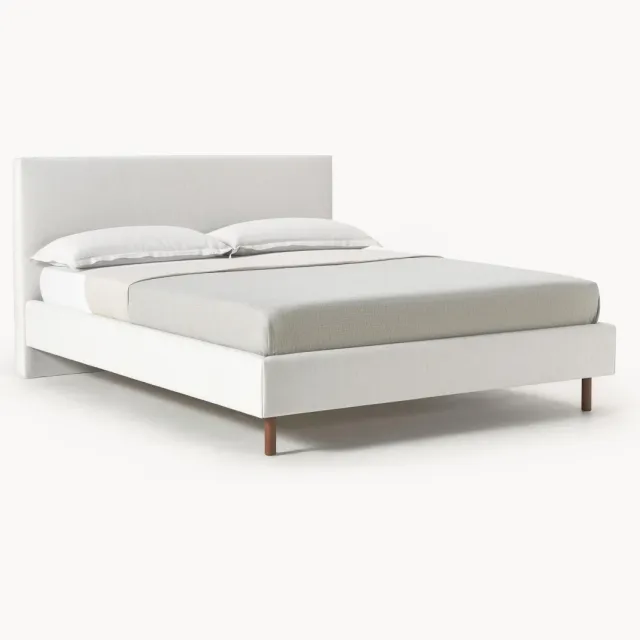 Westwing Collection Gestoffeerd bed Giulia met houten poten Wit