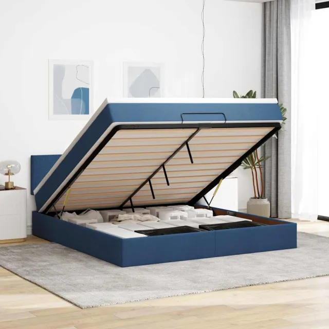 vidaXL Ottoman bed met matras 160x200cm stof blauw