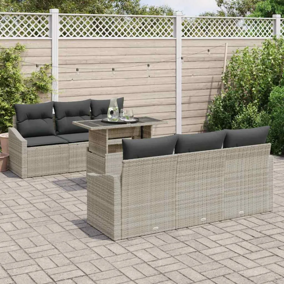 vidaXL Tuin Sofa Set 7 st Lichtgrijs poly rattan bruin, foto 3