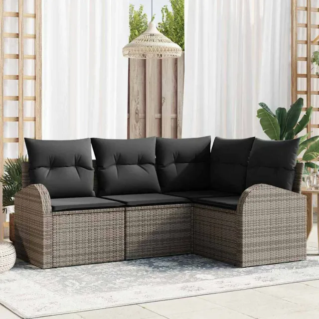 vidaXL Tuinbankenset 4 st Grijs poly rattan, foto 2