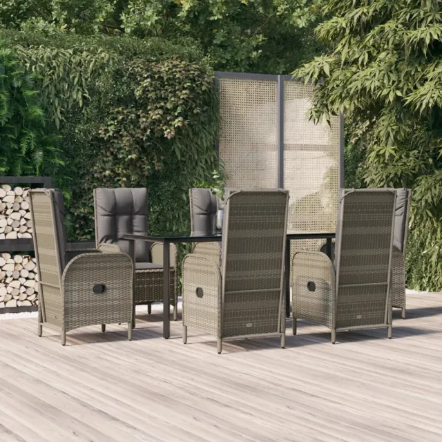 vidaXL 7-delige Tuinset met kussens poly rattan zwart en grijs, foto 2