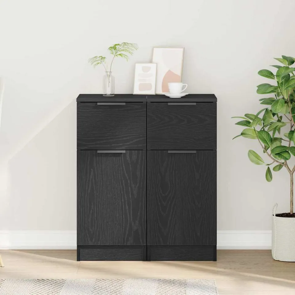 vidaXL Dressoir 2 st Zwart Eiken 30 x 30 x 70 cm Bewerkt hout, foto 4