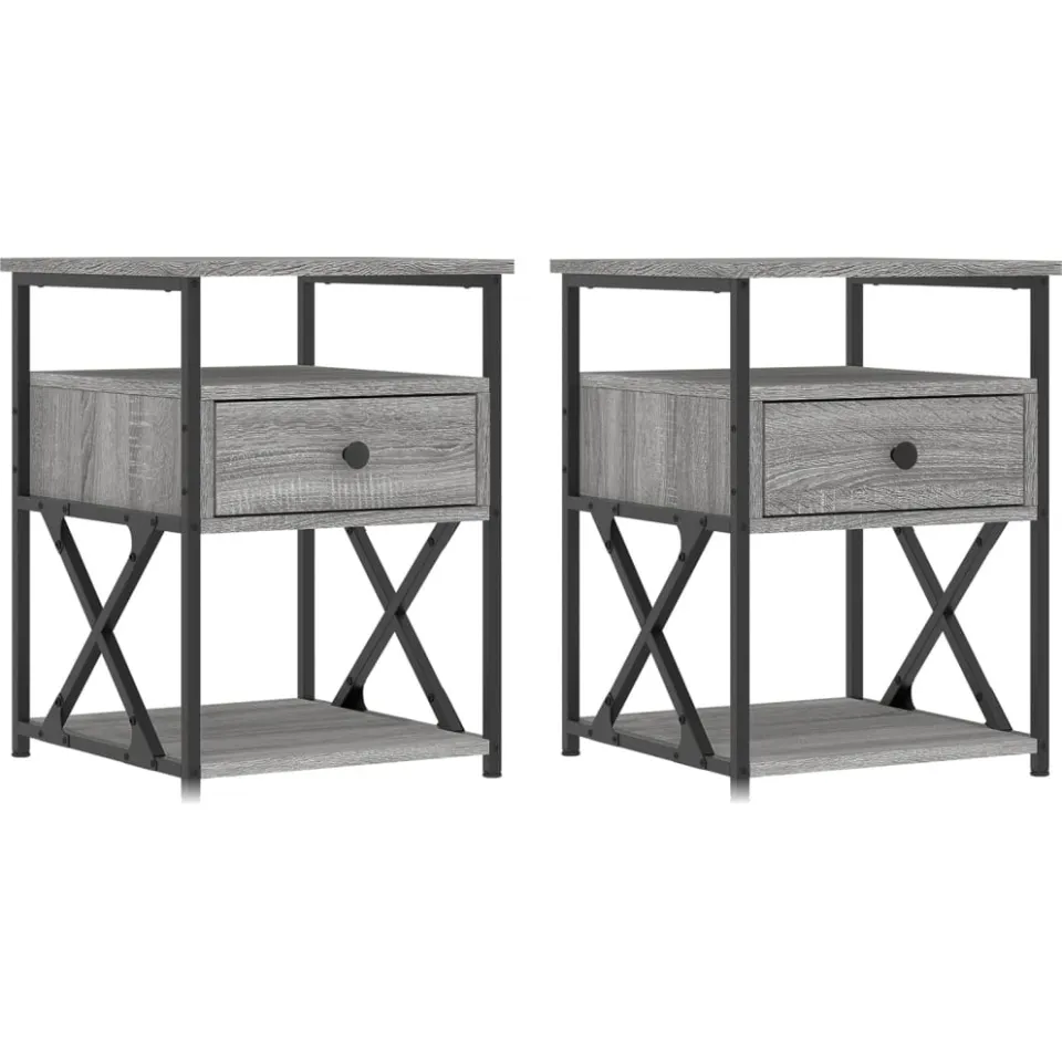 vidaXL Nachtkastjes 2 st 40x42x55 cm bewerkt hout grijs sonoma eiken, foto 3