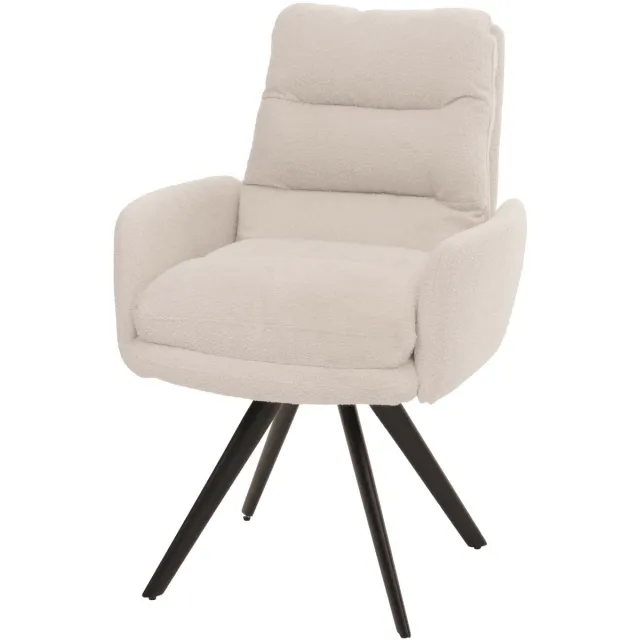 MCW Eetkamerstoel MCW-G66, keukenstoel, draaibaar, automatische positie-instelling, stof/textiel bouclé MVG ~ crèmewit, met armleuningen
