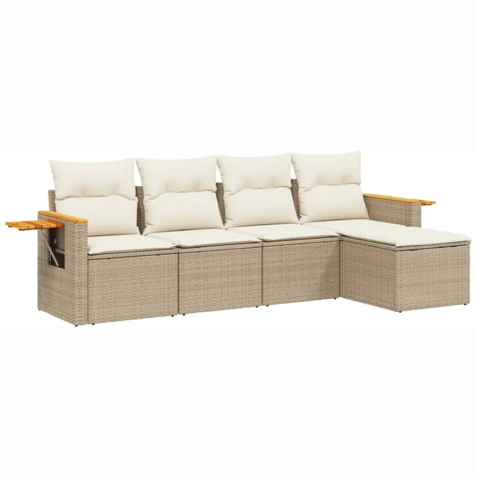 vidaXL 5-delige Loungeset met kussens poly rattan beige