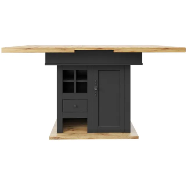 in& out door furniture Telescopische eettafel (110-140×80cm), opvouwbare keukentafel voor 4-6 personen, uitschuifbare eettafel, ruimtebesparende keukentafel, voor keuken en woonkamer, eettafel met wijnrek en lades zwart