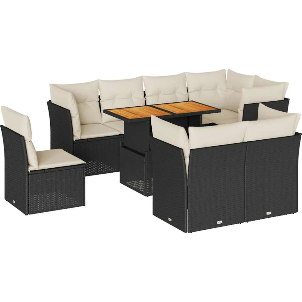 vidaXL 9-delige Loungeset met kussens poly rattan zwart, foto 3