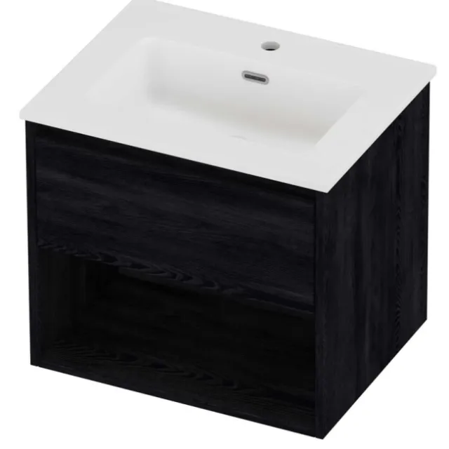 Proline Tribute Badmeubelset Porselein Elegant Met Schap 60x46x54 cm Mat White Black Oak Eiken