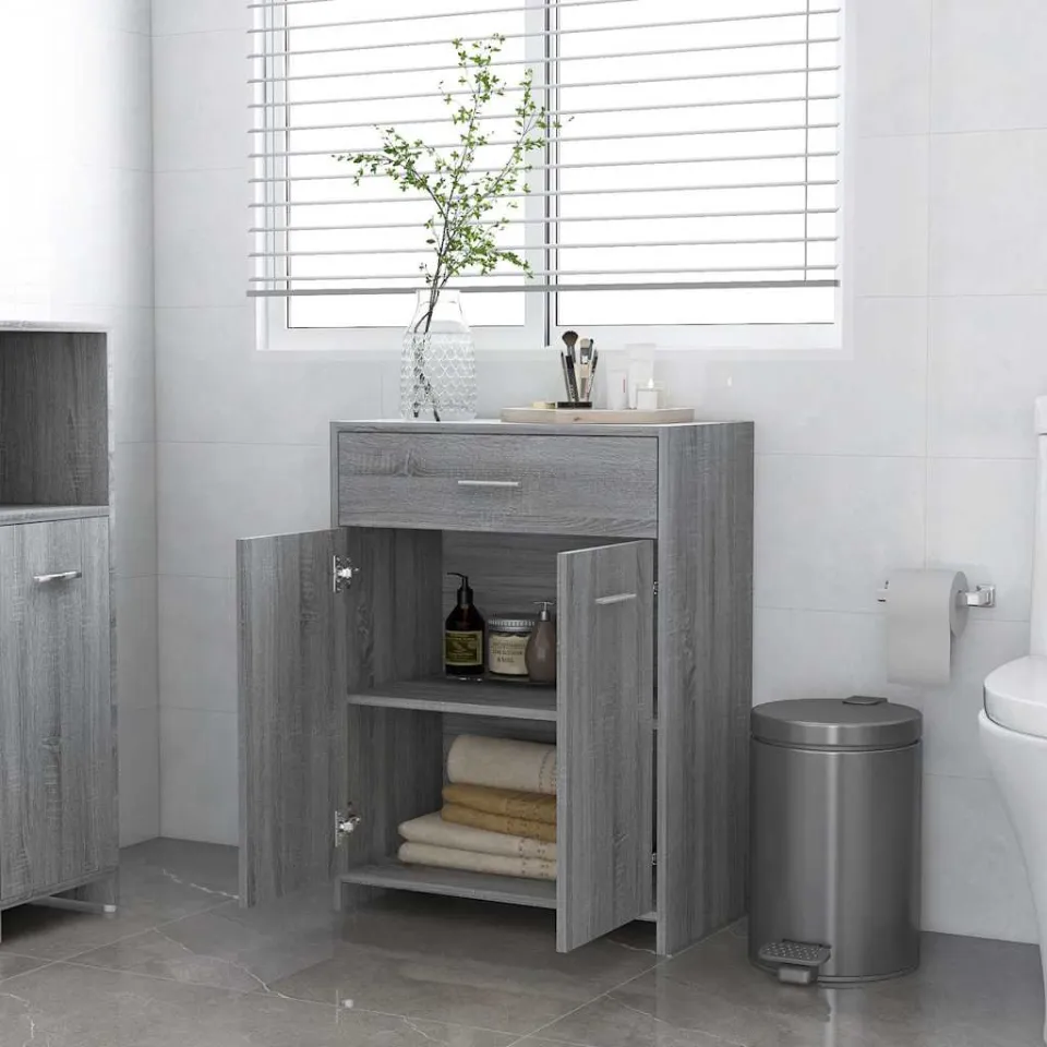 vidaXL Badkamerkast 60x33x80 cm bewerkt hout grijs sonoma eikenkleurig, foto 3