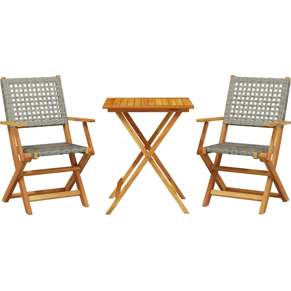vidaXL 3-delige Bistroset poly rattan en massief hout grijs, foto 3