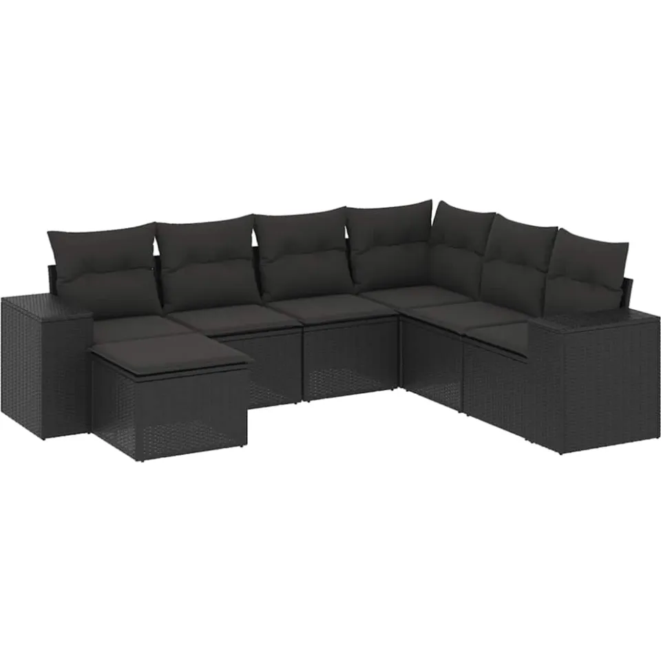 vidaXL 7-delige Loungeset met kussens poly rattan zwart, foto 3