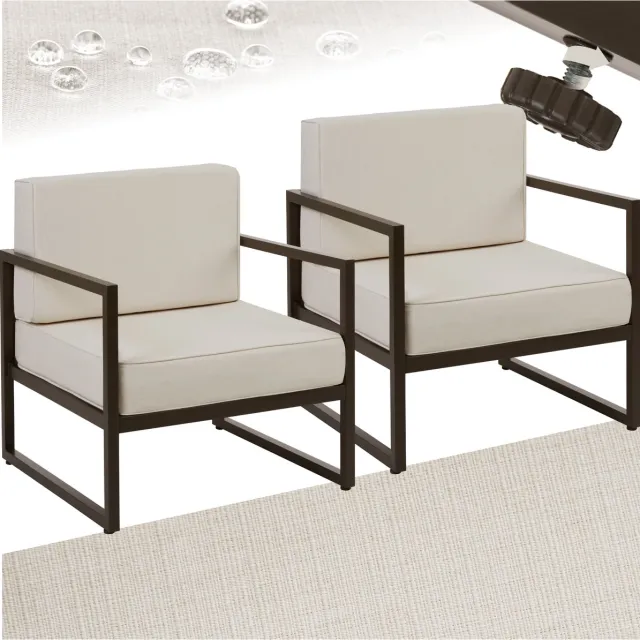 Tectake Comosa Lounge fauteuil tuin - Set van 2 comfortabele tuinstoelen met dikke kussens - 120kg draagkracht per stoel - Waterafstotende hoezen - Verstelbare poten - Relax stoel tuin - Tuinmeubelen - Tuinset lounge - Tuinfauteuil 2 stoelen