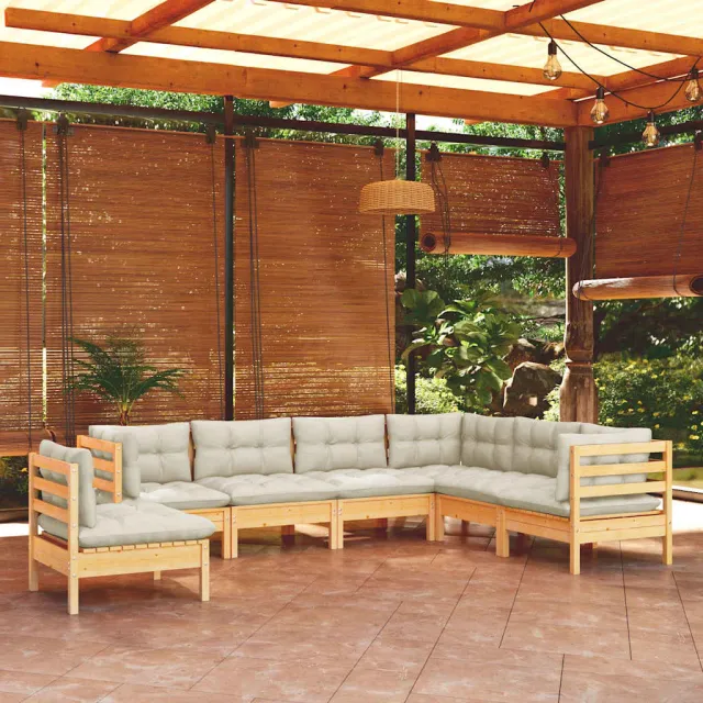 vidaXL 7-delige Loungeset met crèmekleurige kussens massief grenenhout, foto 2