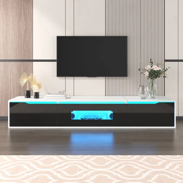 Wishdor Tv-Meubel - Hoogglans Afwerking - Ledverlichting Met 16 Kleuren En 4 Modi - Spaanplaat - Wit - 180 X 35 X 30 Cm