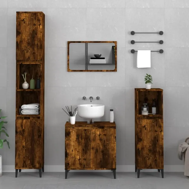 vidaXL 3-delige Badkamermeubelset bewerkt hout gerookt eikenkleurig Bruin