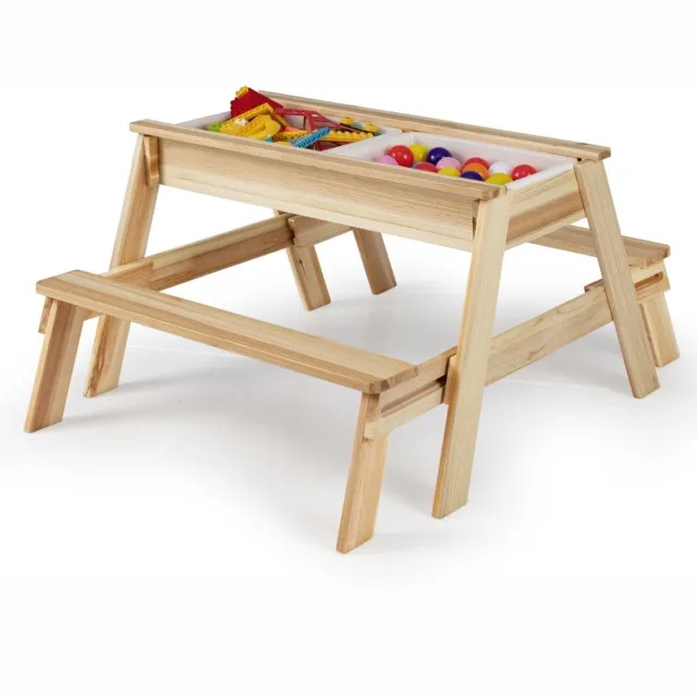 GranMaison Picknicktafel - Kinderen - Tuintafel - Multifunctionele Picknick tafel - Speeltafel - Geschikt voor Buiten - Naturel
