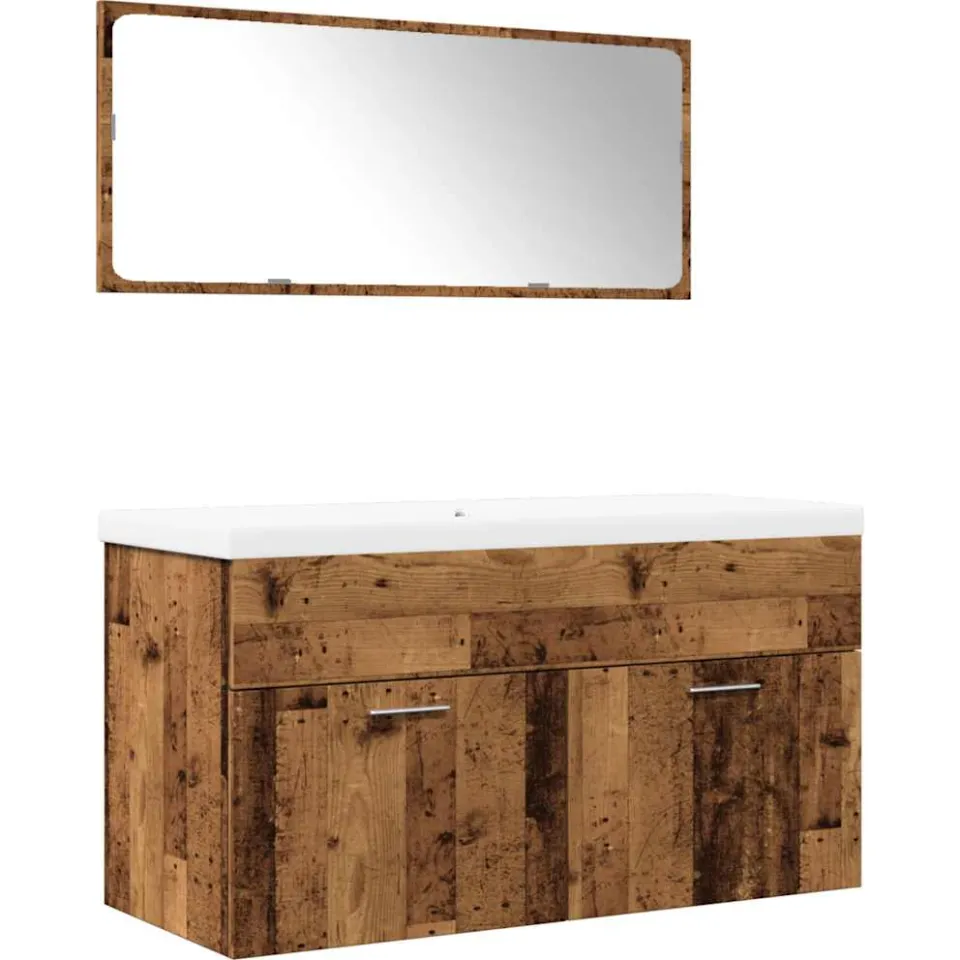 vidaXL 3-delige Badkamermeubelset bewerkt hout oud houtkleurig bruin, foto 3
