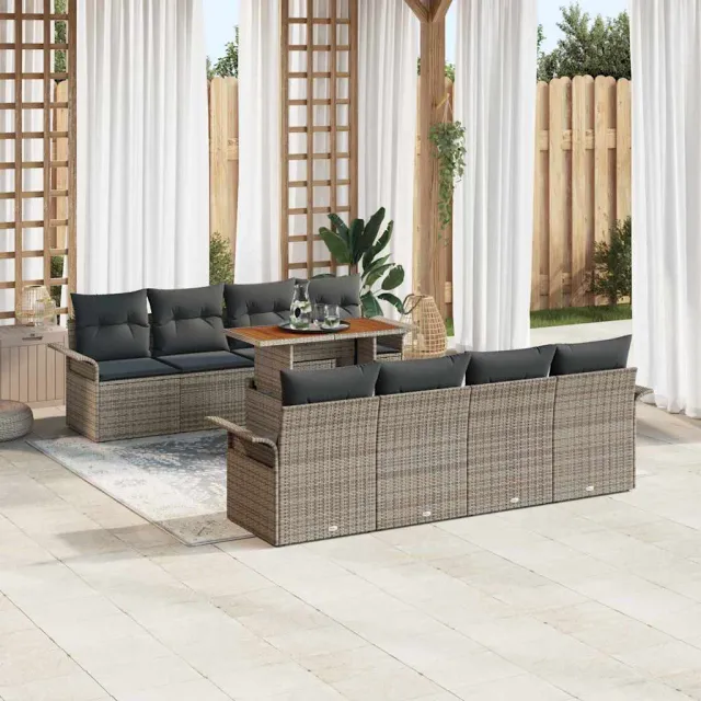 vidaXL Tuin Sofa Set 9 st Grijs Poly riet, foto 2