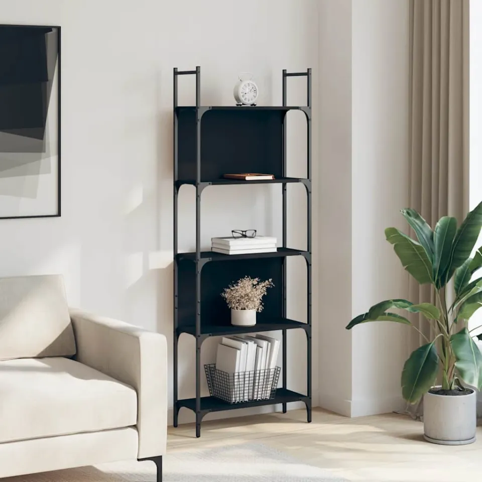 vidaXL Boekenkast 5-laags 60,5x24x166,5 cm bewerkt hout zwart, foto 3