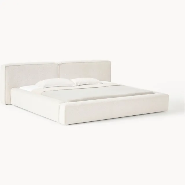 Westwing Collection Gestoffeerd bouclé bed Lennon Wit