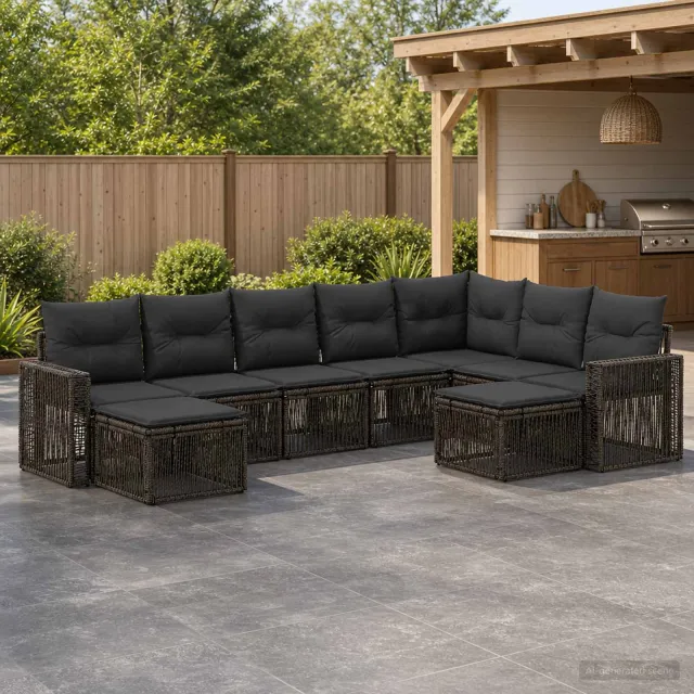 vidaXL Tuinbankenset 9 st 9-zits Grijs en Donkergrijs poly rattan, foto 2
