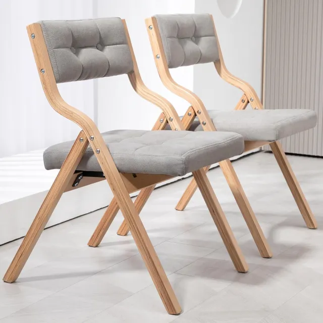Laura Klapstoel met bekleding 45x43x76,5 cm – Comfortabele inklapbare eetkamerstoel met kussen en rugleuning, draagbaar en ruimtebesparend, set van 2 – Perfect voor keuken, kantoor, bruiloften en feesten – Laura Grijs