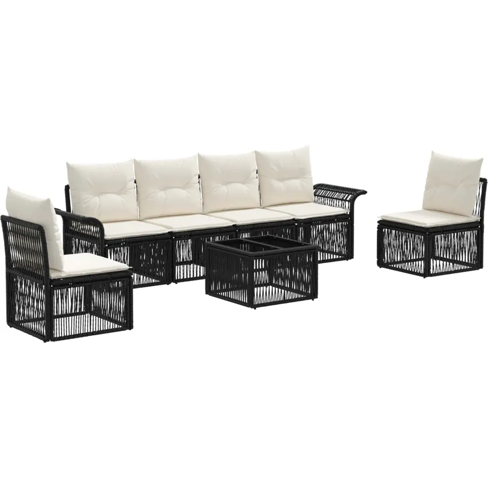 vidaXL Tuinbankenset 7 st 6-zits Zwart poly rattan, foto 3