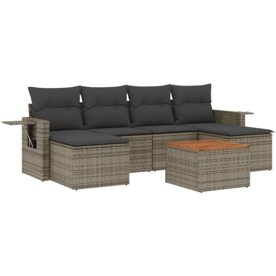 vidaXL 7-delige Loungeset met kussens poly rattan grijs, foto 3