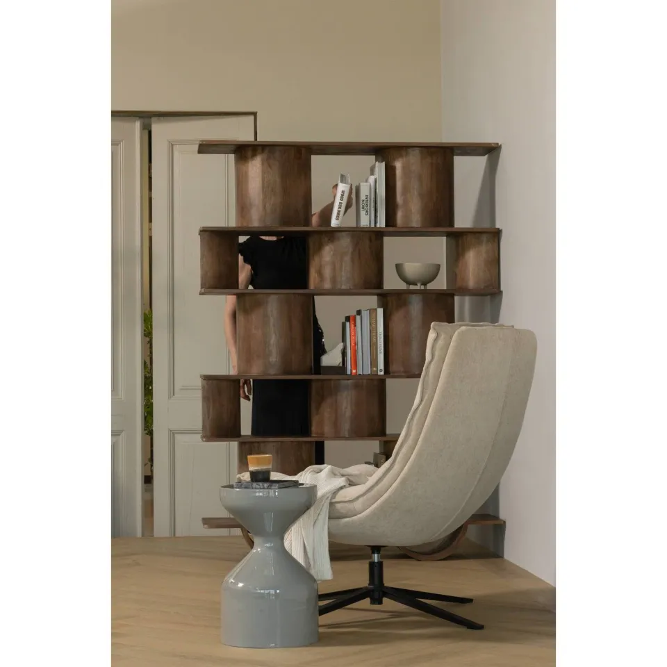 WOOOD Kube Draaifauteuil Met Hocker - Chenille stof - Naturel, foto 4