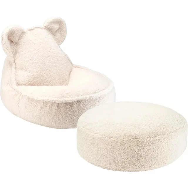 Wigiwama Teddy Bear Beanbag Chair/Zitzak met Ottoman - Cream White Wit