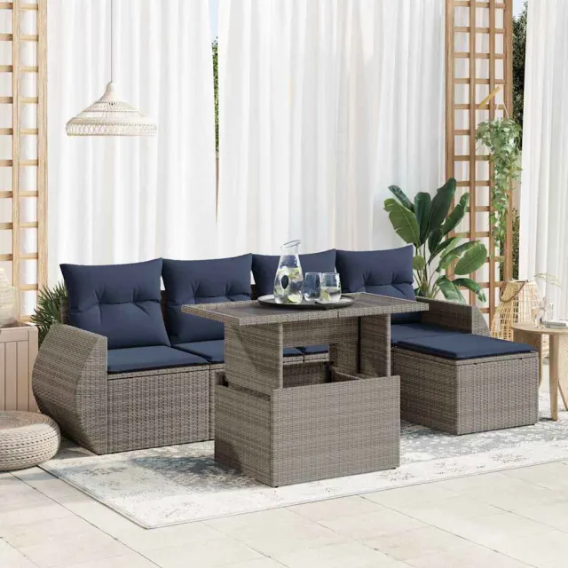 vidaXL 6-delige Loungeset met kussens poly rattan acacia grijs, foto 2