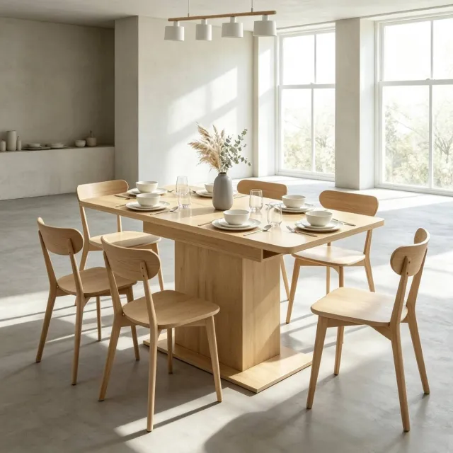 MODENUIT Eettafel - Uitschuifbaar Rechthoekig - Voor 4-6 Personen - MDF - Naturel - 130x70x75 Cm Natuurlijke houtlook