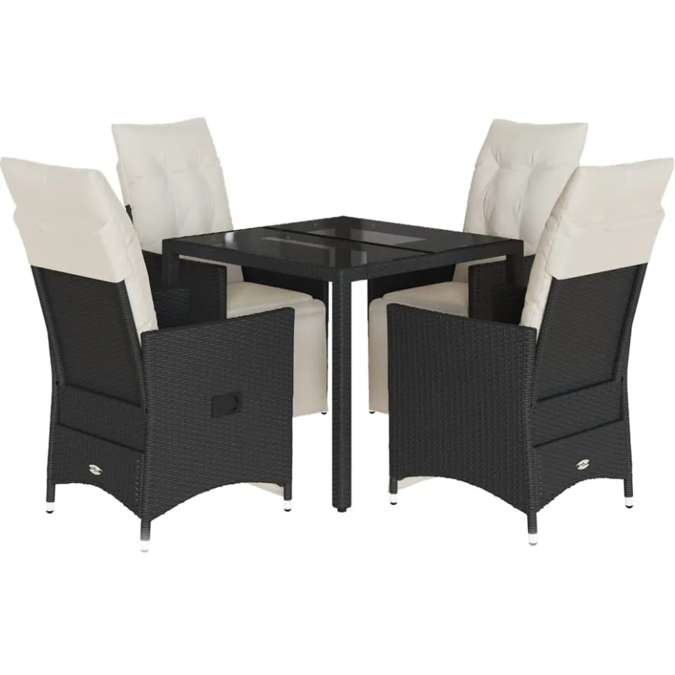 vidaXL 5-delige Tuinset met kussens poly rattan zwart, foto 3
