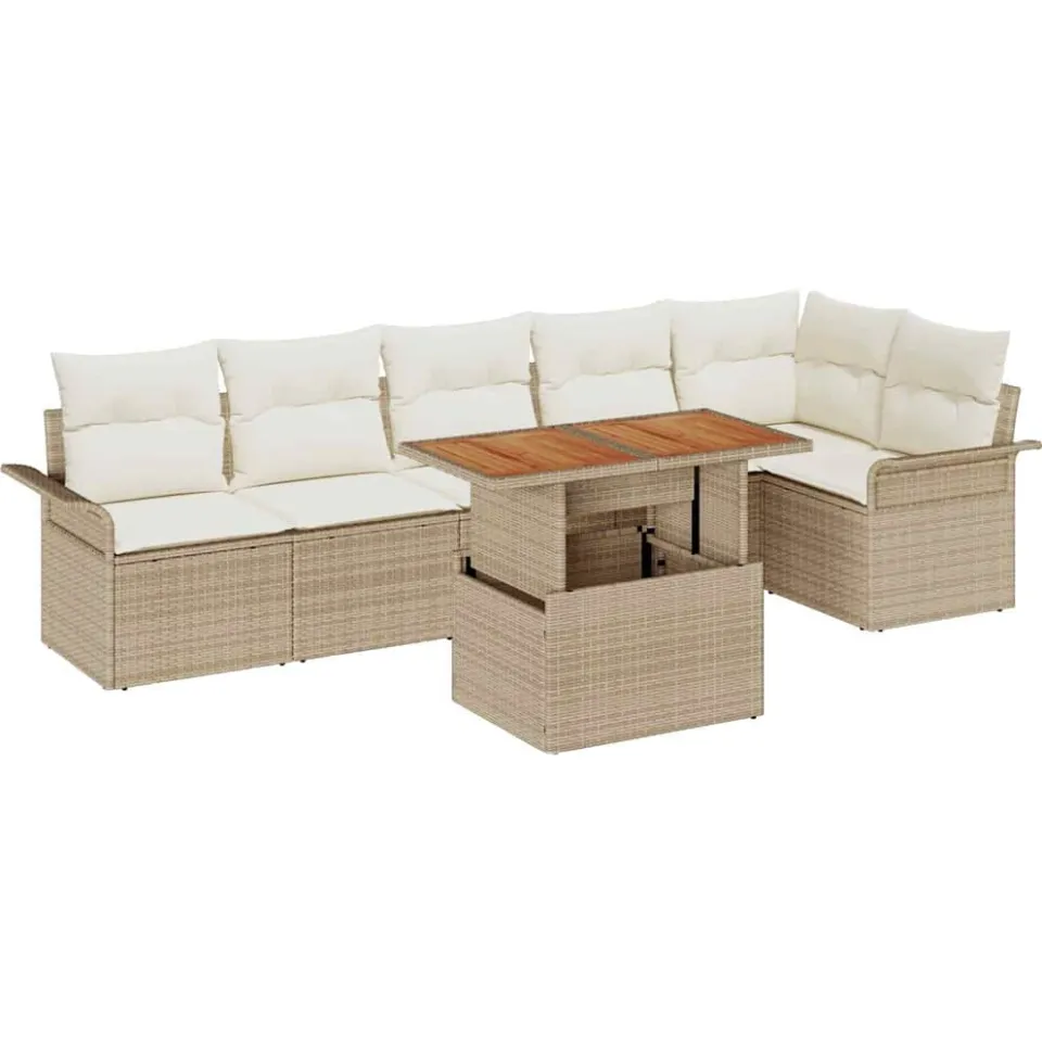 vidaXL Tuin Sofa Set 7 st Beige Poly riet