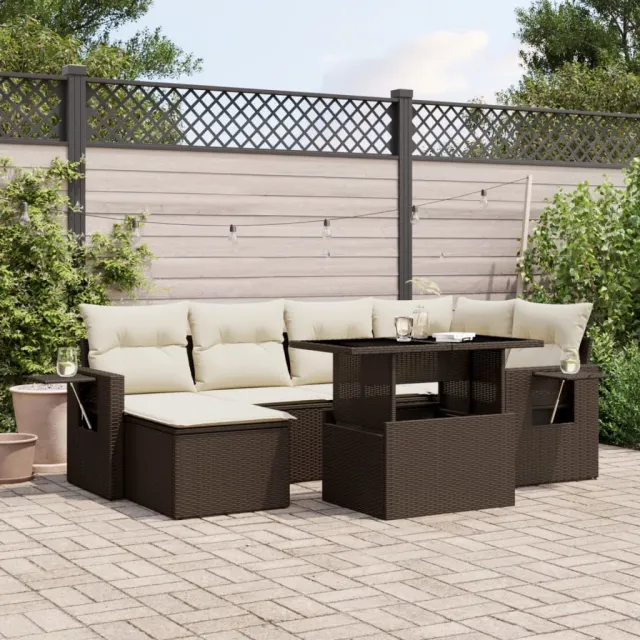 vidaXL 7-delige Loungeset met kussens poly rattan bruin, foto 2