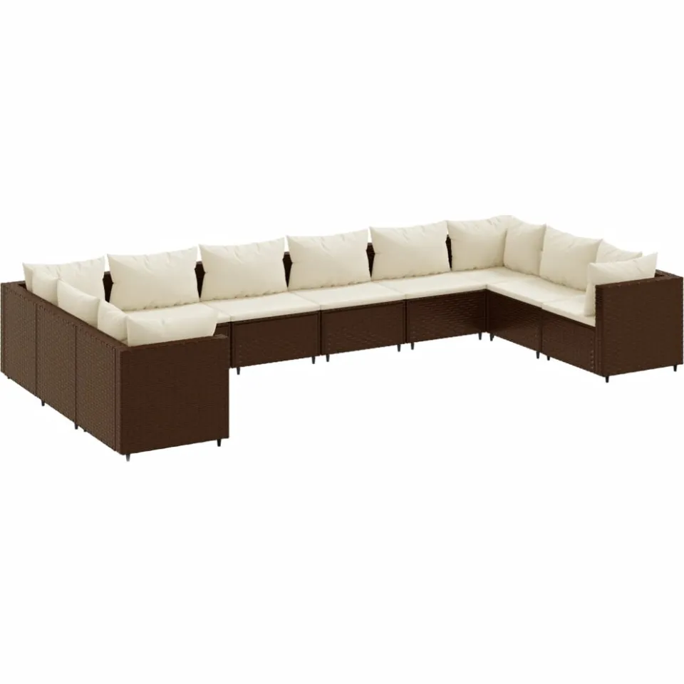 vidaXL 10-delige Loungeset met kussens poly rattan bruin, foto 3