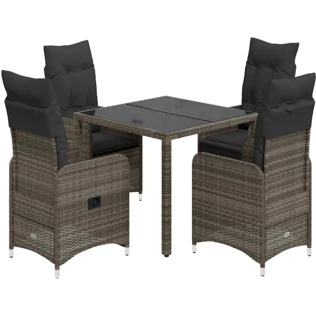 vidaXL 5-delige Bistroset met kussens poly rattan grijs, foto 2