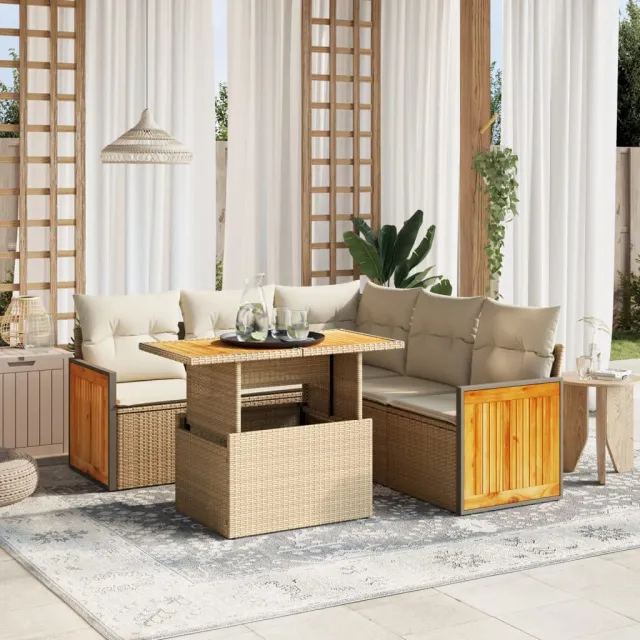 vidaXL 6-delige Loungeset met kussens poly rattan beige, foto 2